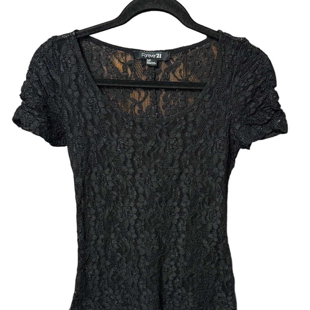 Forever 21 Short Sleeve Sheer Black Lace Blouse